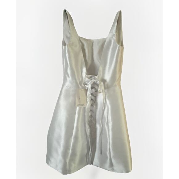 NWT Formal Bridesmaid Prom White Satin Lace-up Back Wedding Guest Gown SZ 4-8 - Picture 3 of 6